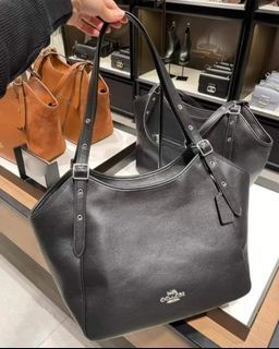 Coach CM074 Meadow Zip Shoulder Bag in Black Refined Pebble Leather with Adjustable Handles - Ladies Bag