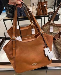 Coach CM075 Meadow Zip Shoulder Bag in Redwood Suede and Refined Pebble Leather and Smooth Leather - Ladies Bag