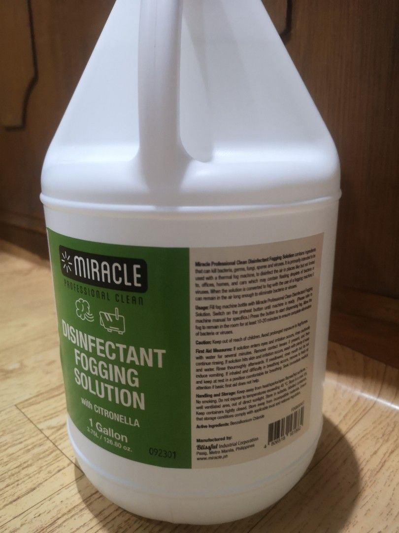 FOG SOLUTION WITH MOSQUITO REPELLANT (Category: Sanitizers & Disinfectants) located in Manila. Submitted by thechecklistph (Listing ID 1341075935, Image 2). Description: FOG SOLUTION WITH MOSQUITO REPELLANT 1 gallon 399 *disinfectant & mosquito repellant Pick up or shipping shouldered by buyer.
