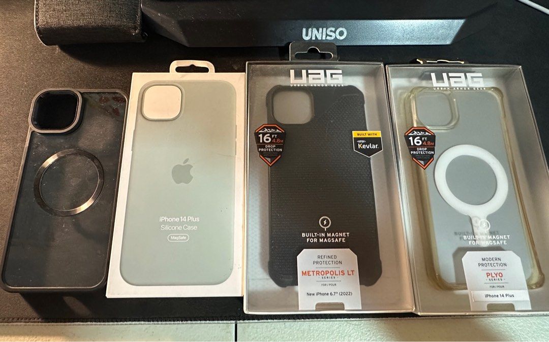 Iphone 14 plus Cases (Category: Cases & Sleeves) located in Tarlac. Submitted by randomshiz (Listing ID 1341172823, Image 1). Description: Original iphone 14 plus case can also fit iphone 15 plus Original Apple Silicone Case with magsafe- succulent (srp 3,390) Uag Metropolis LT Magsafe kevlar (srp 2,990) Uag Plyo Magsafe -Ice (srp 2,490) Issue slight yellow RFS: Sold iphone.