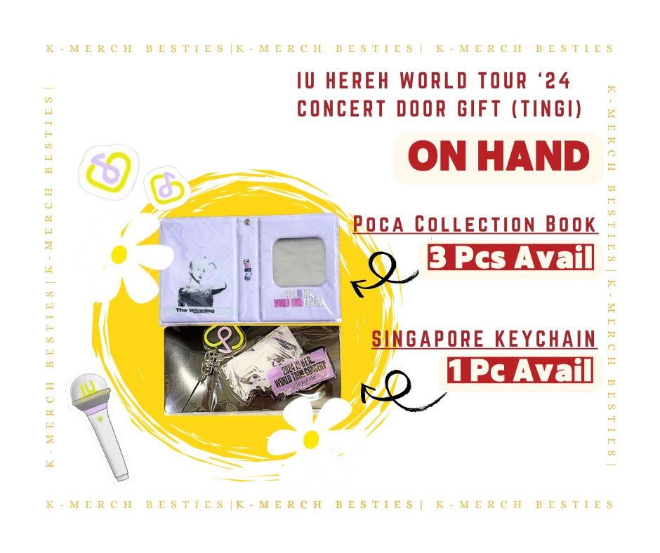 IU HEREH WORLD TOUR OFFICIAL MERCH (Category: K-Wave Merchandise) located in Manila. Submitted by kmerchbesties (Listing ID 1341146403, Image 1). Description: HEY, UAENAS! Miss your chance to get your own IU HEREH Official Merch and Concert Door Gifts? Worry no more cause we got you! 🥰 ❌SOLD❌ 🛒 IU HEREH MANILA DOOR GIFT 🔽🔽🔽 🐤 ON-HAND (COLLECTION BOOK & 3 POCAS) 🍬 NO MANILA KEYCHAIN 🐤 FREE 1 TWEETY CONFFETI FROM PH CON 🧚‍♀️ 1,500 Php ✅AVA