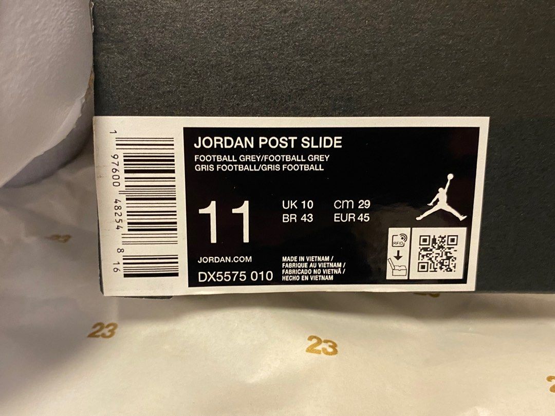 Jordan Post Slide (11 US) (Category: Slippers & Slides) located in Bacoor. Submitted by mrpractical (Listing ID 1341059524, Image 2). Description: Original - Jordan Post Slide Football Grey, Size 11 US Last price posted. Thanks.