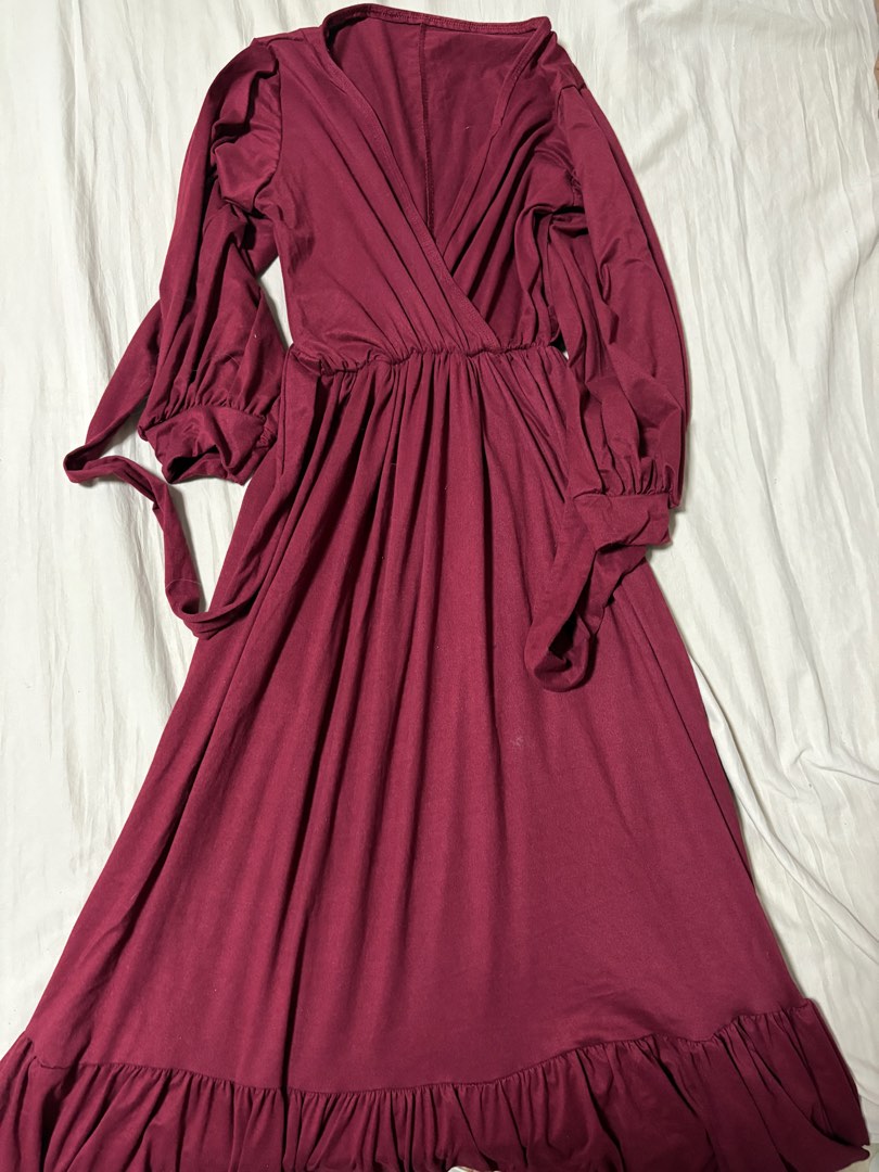 Maroon Printed V-Neck Maxi Dress main image 0