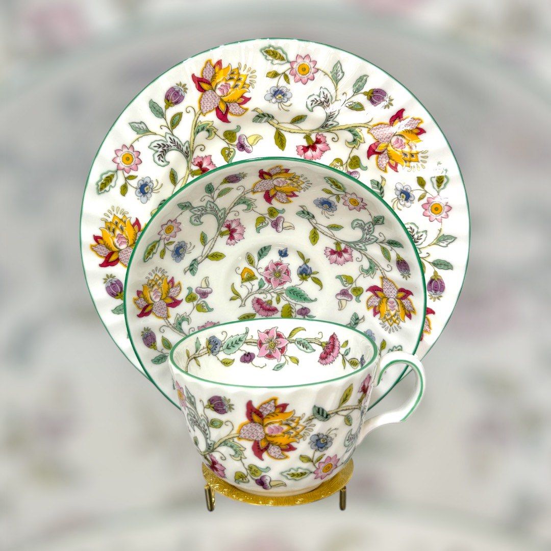 Minton “Haddon Hall Green” Trio (Category: Coffee & Tea Tableware) located in Tuguegarao City. Submitted by thevintagehouse.ph (Listing ID 1341151843, Image 1). Description: Minton “Haddon Hall Green” Trio 1 duo + 1 salad plate 8”.