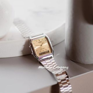Montres Company 香港註冊公司(32年老店) 卡西歐 CASIO 不鏽鋼錶帶 不鏽鋼 細錶徑 AQ230 AQ230A AQ-230 AQ-230A AQ-230A-4 AQ-230A-4A 復古風 銀粉紅色 條字 十二款色有現貨64227015897219110