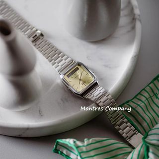 Montres Company 香港註冊公司(32年老店) 卡西歐 CASIO 不鏽鋼錶帶 不鏽鋼 細錶徑 AQ230 AQ230A AQ-230 AQ-230A AQ-230A-9 AQ-230A-9A 復古風 銀黃色 條字 十二款色有現貨64196705030017110