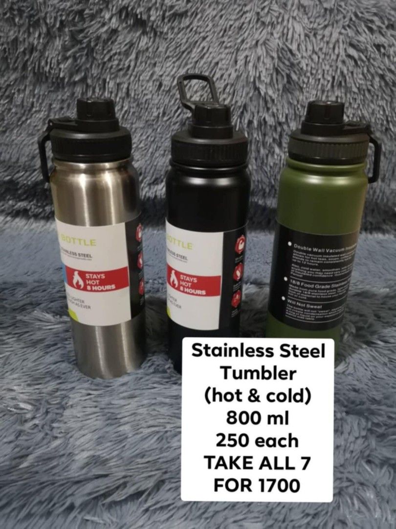 Stainless Steel Tumbler (Category: Water Bottles & Tumblers) located in Manila. Submitted by thechecklistph (Listing ID 1341206866, Image 1). Description: Stainless Steel Tumbler (hot & cold) 800 ml 199 each TAKE ALL 7 FOR 1350 Pick up or shipping shouldered by buyer.