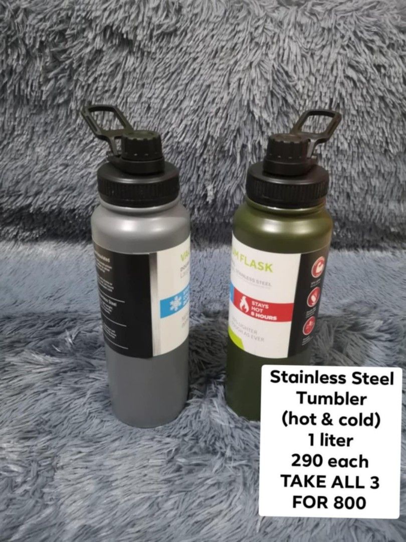 Stainless Steel Tumbler (Category: Water Bottles & Tumblers) located in Manila. Submitted by thechecklistph (Listing ID 1341207603, Image 1). Description: Stainless Steel Tumbler (hot & cold) 1 liter 250 each TAKE ALL 3 FOR 700 Pick up or shipping shouldered by buyer.