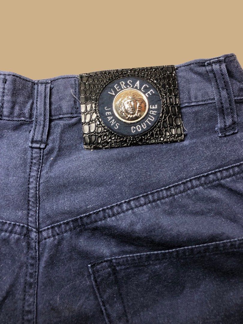 Versace Jeans Couture Pants - Navy Blue (Category: Other Bottoms) located in Antipolo. Submitted by arsonist_ (Listing ID 1341227149, Image 3). Description: Size: 27-29 - Soft Denim - has a minimal hole on the back (but can be fixed by a tailor - Authentic Payment: Gcash MOD: lalamove, Jnt, Joyride Padala 📍Buyer is responsible for the shipping cost.
