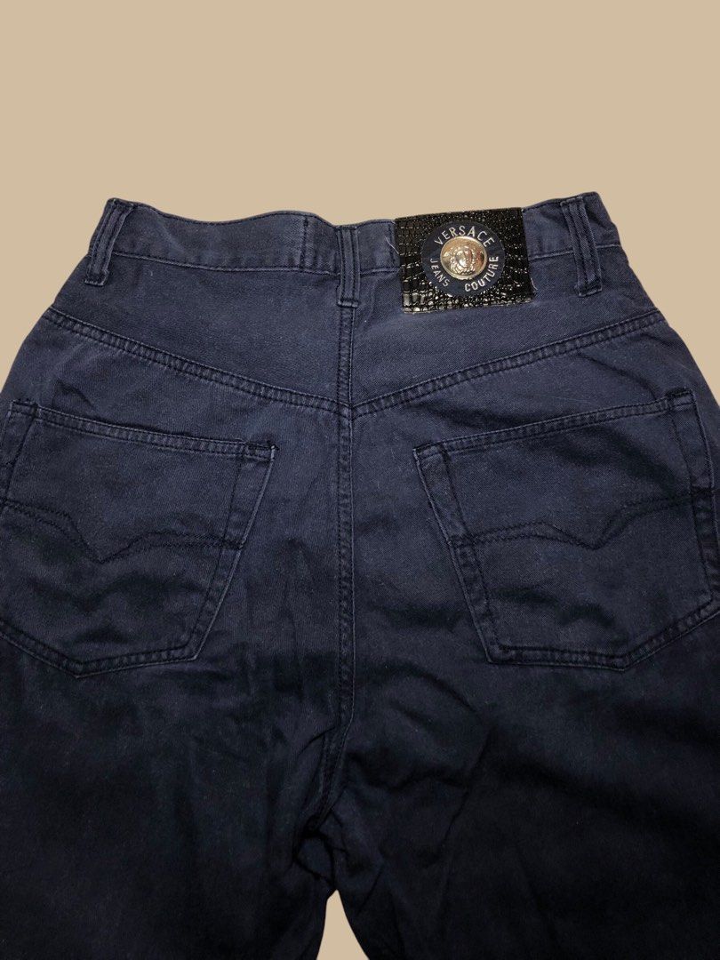 Versace Jeans Couture Pants - Navy Blue (Category: Other Bottoms) located in Antipolo. Submitted by arsonist_ (Listing ID 1341227149, Image 2). Description: Size: 27-29 - Soft Denim - has a minimal hole on the back (but can be fixed by a tailor - Authentic Payment: Gcash MOD: lalamove, Jnt, Joyride Padala 📍Buyer is responsible for the shipping cost.