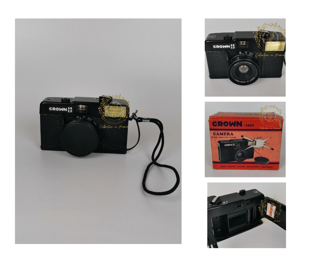 Vintage Crown Camera 35EF with Built In Flash (Category: Cameras) located in Manila. Submitted by collectionnimama (Listing ID 1341106395, Image 1). Description: Crown Camera 35EF with Built In Flash -Point and shoot film camera -Never been used -Never tested -Decluttering -Comes with original box -As is where is -Pictures shown are actual products. Shipping fee will be shouldered by the buyer. Delivery via Lalamove or Grab only.