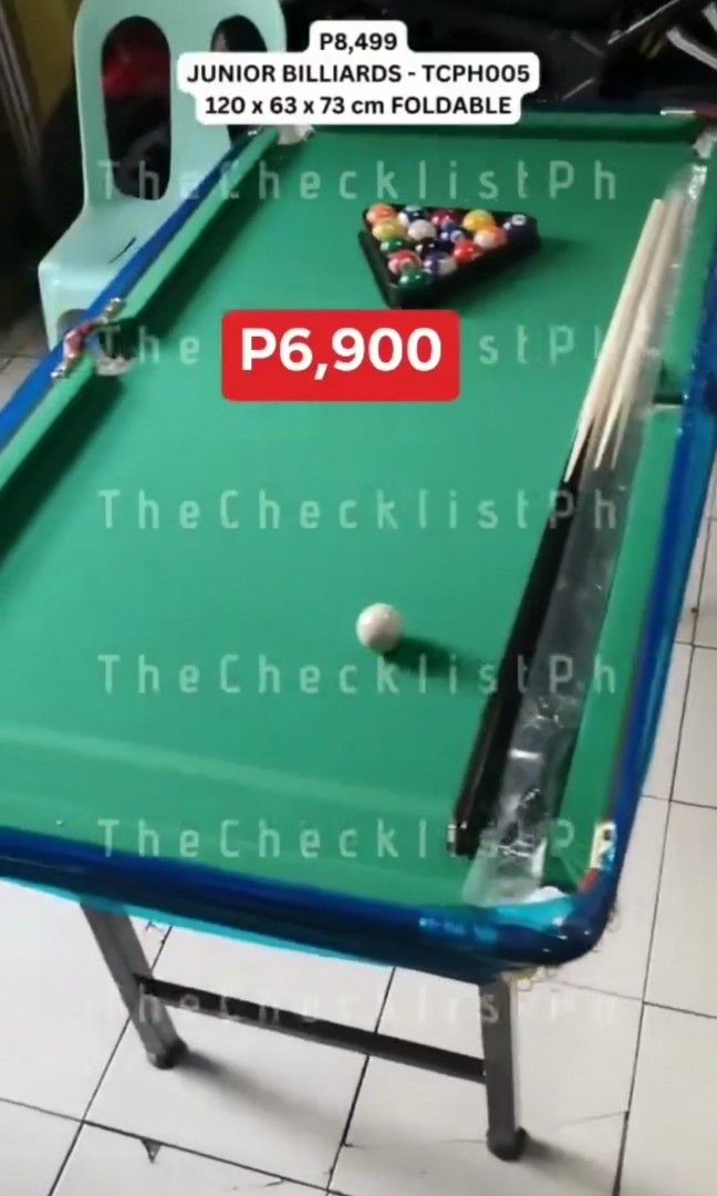 WOODEN FOLDABLE BILLIARDS Mini billiards junior billiards (Category: Billiards and Bowling) located in Manila. Submitted by thechecklistph (Listing ID 1341121080, Image 1). Description: WOODEN FOLDABLE BILLIARDS SALE: P5500 Regular Price: P8499 For teens and adult Complete set Pick up or shipping shouldered by buyer.