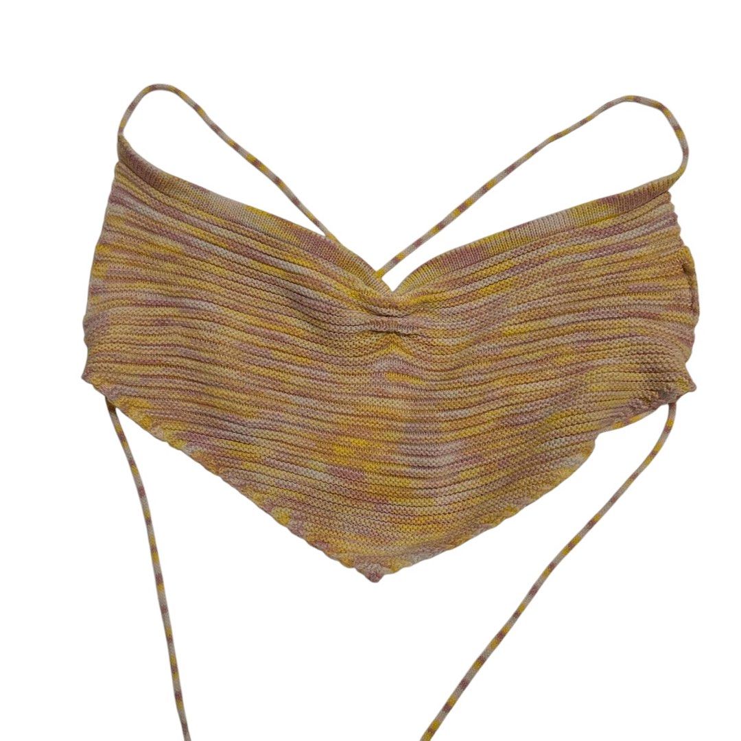 Yellow and pink Crochet Top (Category: Others Tops) located in Antipolo. Submitted by arsonist_ (Listing ID 1341226991, Image 2). Description: Size: XS - Small - open and ties at the back - cutesy - used once Rfs: Declutter Payment: Gcash MOD: lalamove, Jnt, Joyride Padala 📍Buyer is responsible for the shipping cost.