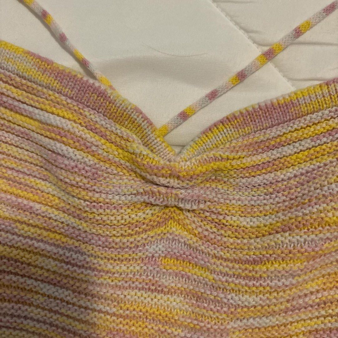 Yellow and pink Crochet Top (Category: Others Tops) located in Antipolo. Submitted by arsonist_ (Listing ID 1341226991, Image 3). Description: Size: XS - Small - open and ties at the back - cutesy - used once Rfs: Declutter Payment: Gcash MOD: lalamove, Jnt, Joyride Padala 📍Buyer is responsible for the shipping cost.
