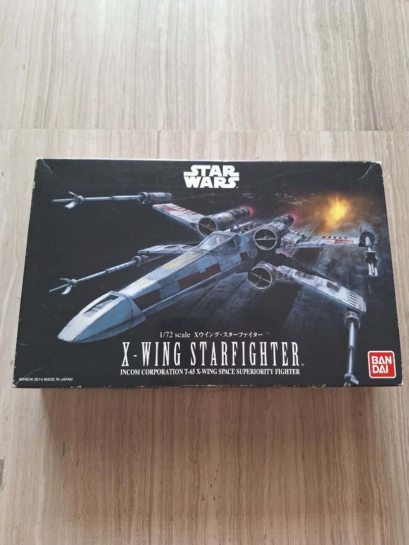Bandai Star Wars 1/72 X-Wing Starfigher (Category: Gundam Model Kits) located in Singapore. Submitted by xuuruii (Listing ID 1341264792, Image 1). Description: Official Bandai X-Wing Starfighter Box is worn but the parts inside the box is untouched Preferred to be paid by cash.
