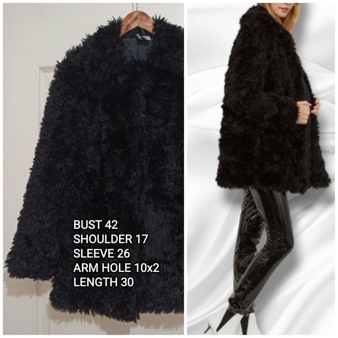 H&m faux fur coat black on sale