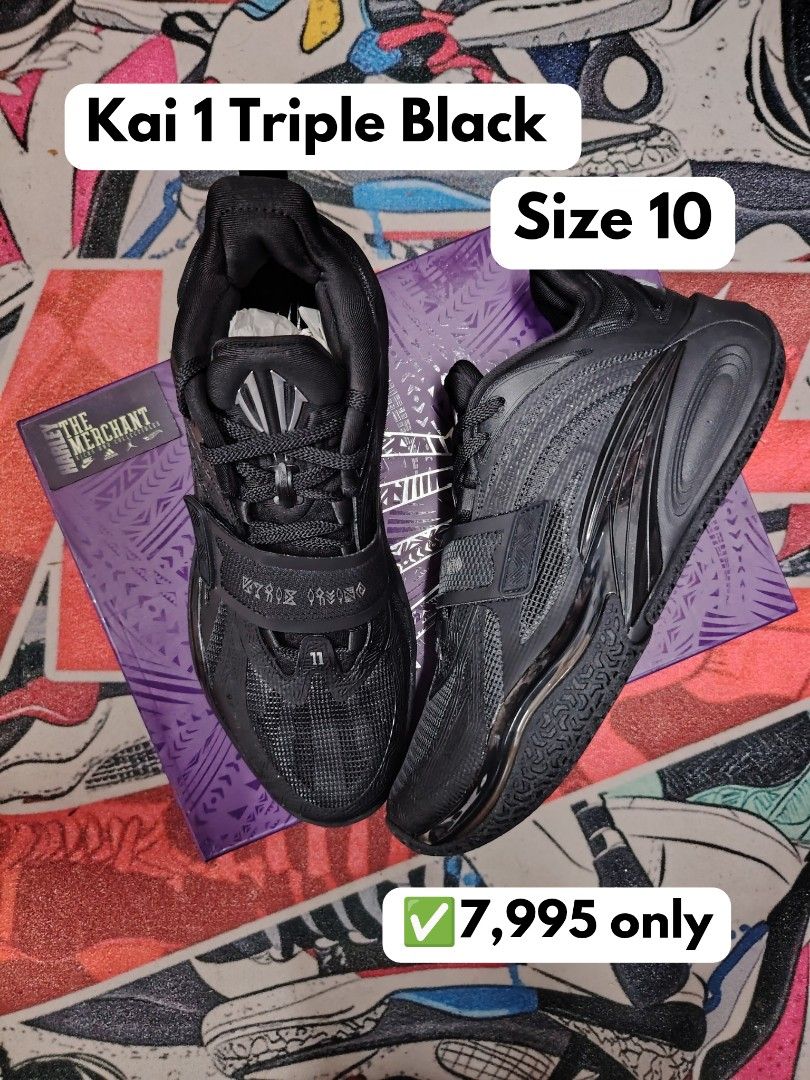 Kai 1 Triple Black (Category: Sneakers) located in Marikina City. Submitted by tm_harley (Listing ID 1341259730, Image 1). Description: 🔥Kai 1 Triple Black Size 10 Available ✅7,995 pesos only!! BNDS | Onhand ready to ship DM FOR PICS AND INQUIRIES 💵Cash/Gcash 📌Marikina Location 🚛Pick-up/Lalamove/JRS 👉🏻Videocall and Legit Check.