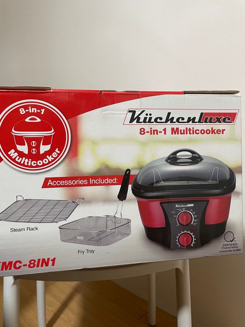Kutchenluxe 8 in 1 Multicooker (Category: Cookers) located in Mandaluyong City. Submitted by nintendoshop_mandaluyong (Listing ID 1341366313, Image 1). Description: Brand new! Won sa raffle. Features: Grill, Hot Pot, Roast, Sauté, Shallow Fry, Slow Cook, Steam & Stir Fry Glass Cover let you see the food it cooks. Removable Non-Stick Bowls Adjustable function settings and cooking time up to 120 minutes.
