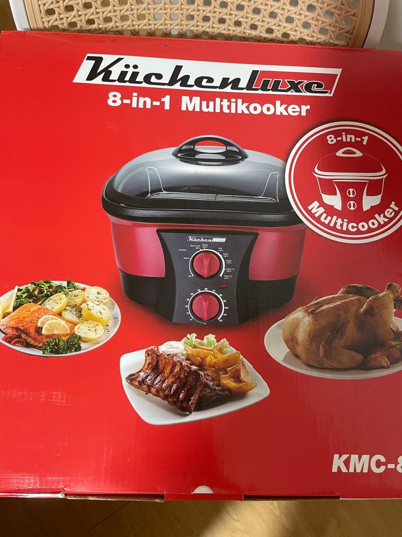 Kutchenluxe 8 in 1 Multicooker (Category: Cookers) located in Mandaluyong City. Submitted by nintendoshop_mandaluyong (Listing ID 1341366313, Image 2). Description: Brand new! Won sa raffle. Features: Grill, Hot Pot, Roast, Sauté, Shallow Fry, Slow Cook, Steam & Stir Fry Glass Cover let you see the food it cooks. Removable Non-Stick Bowls Adjustable function settings and cooking time up to 120 minutes.