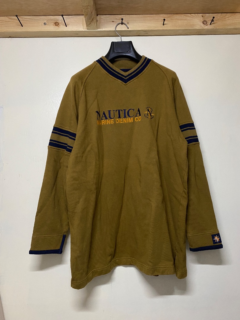Pull Nautica Marine Denim Co - Col V Blanc, Taille XL, Occasion Très Bon état