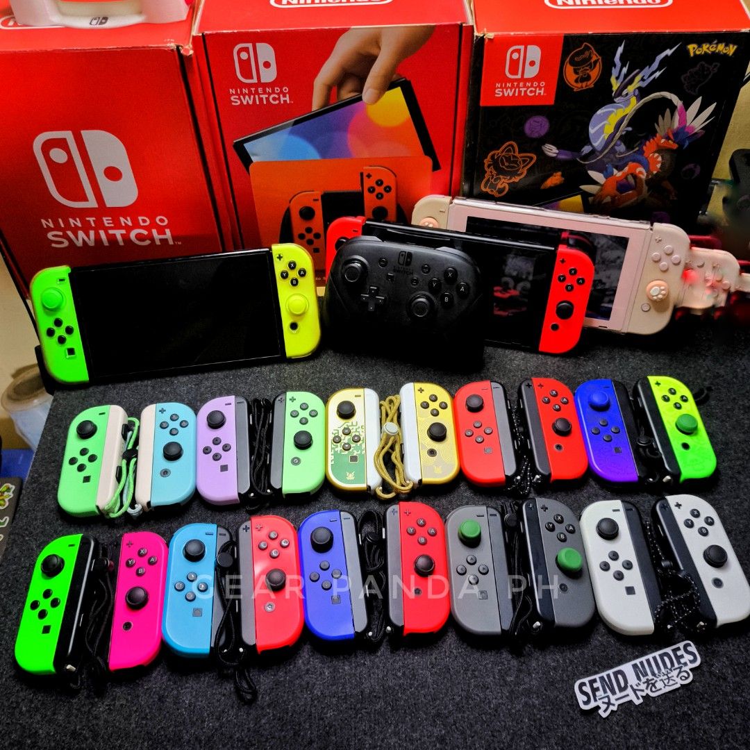nintendo switch Joycons and switch oled (Category: Controllers) located in Valenzuela. Submitted by gearpandaph (Listing ID 1341329587, Image 1). Description: nintendo switch Joycons for sale! Animal crossing edition - 2500 ( like new) pastel violet green - 2800 ( like new) Zelda Totk edition - 3000 ( bnew) Mario Oled edition - 3000 (bnew) splatoon 3 edition 8/10 - 2000 splatoon 1 ( neon green/pink 9/10 ) - 2300 blue red neon - 2000 dark blue and