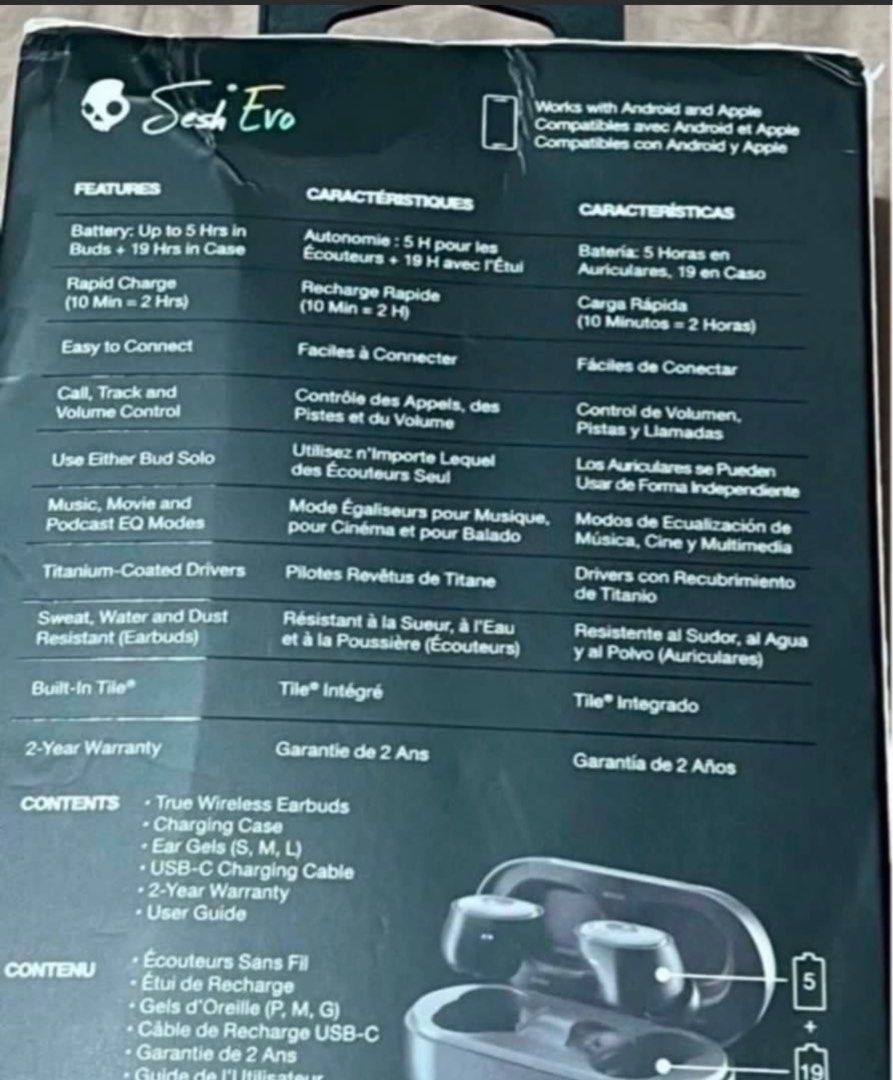 original skull candy sesh evo (Category: Headphones & Headsets) located in Manila. Submitted by bornthisway22 (Listing ID 1341259037, Image 2). Description: Original skullcandy trully wireless sesh evo Up to 24 hours battery life Great sound Guaranteed original from 🇺🇸 Almost brandnew just tried and testing.