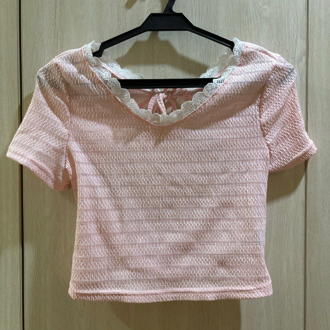 Pink Lace Trimmed Back Crop Top (Category: Blouses) located in Quezon City. Submitted by ddeonz (Listing ID 1341277645, Image 1). Description: .