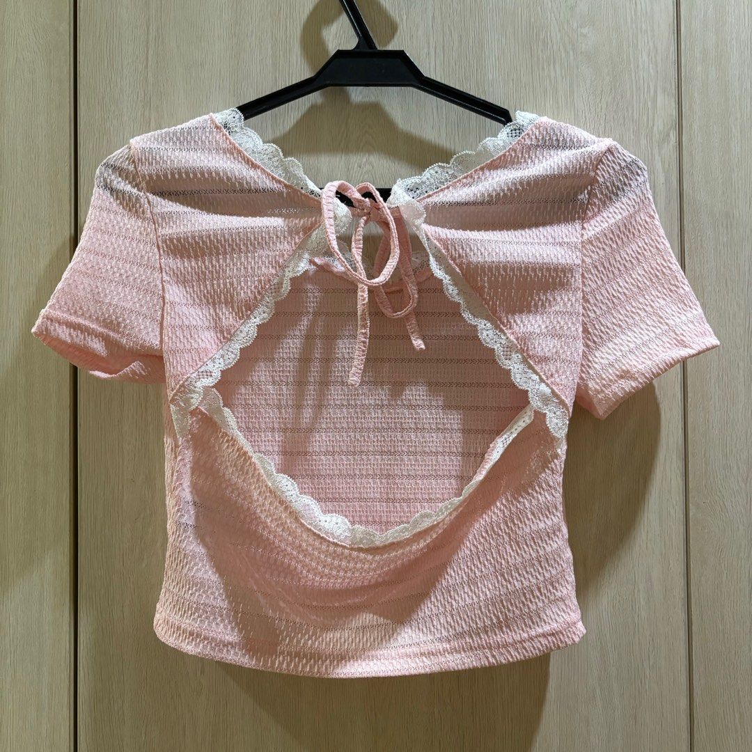 Pink Lace Trimmed Back Crop Top (Category: Blouses) located in Quezon City. Submitted by ddeonz (Listing ID 1341277645, Image 2). Description: .