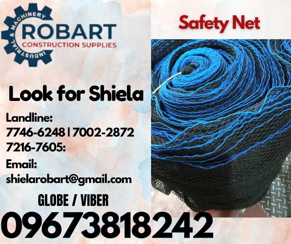 Safety Net (Category: Construction Tools & Equipment) located in Caloocan City. Submitted by shielaroba44709 (Listing ID 1341322117, Image 1). Description: Safety Net Size: 2m x 90mtrs Color: Black 1roll 𝑹𝑶𝑩𝑨𝑹𝑻 𝑪𝑶𝑵𝑺𝑻𝑹𝑼𝑪𝑻𝑰𝑶𝑵 𝑺𝑼𝑷𝑷𝑳𝑰𝑬𝑺 Office Address: 1405 Yuseco St. Sta Cruz Manila SEND US MESSAGE FOR INQUIRIES ‼️ ‼️ Call: 09673818242 / 09662708845 Vibr - (09673818242) Landline: (𝟩𝟩𝟦𝟨-𝟨𝟤𝟦𝟪) / (𝟩𝟢𝟢𝟤-𝟤𝟪𝟩𝟤) / 