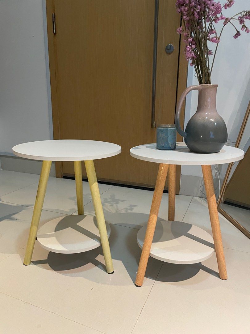 Side Table / Stool (Category: Shelves, Cabinets & Racks) located in Singapore. Submitted by marvelmonts (Listing ID 1341258385, Image 1). Description: Pair of side tables. In good condition. Just the leg of one table is discoloured due to sunlight exposure. Self collect or arrange delivery per your convenience..