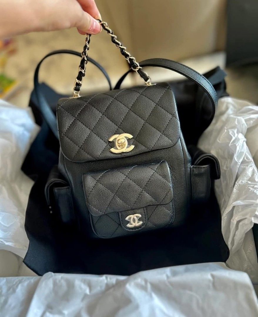 small cc bagpack (Category: Luxury Bags & Wallets) located in Cabadbaran. Submitted by luxurysourcedbyjinx (Listing ID 1341410155, Image 1). Description: Authentic chanel small bagpack caviar microchip almost new with film full set..