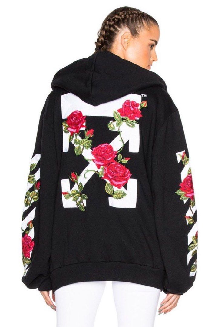 Off White White Roses Sweat Black Hoodie in Black Free Size Luxury Apparel on Carousell