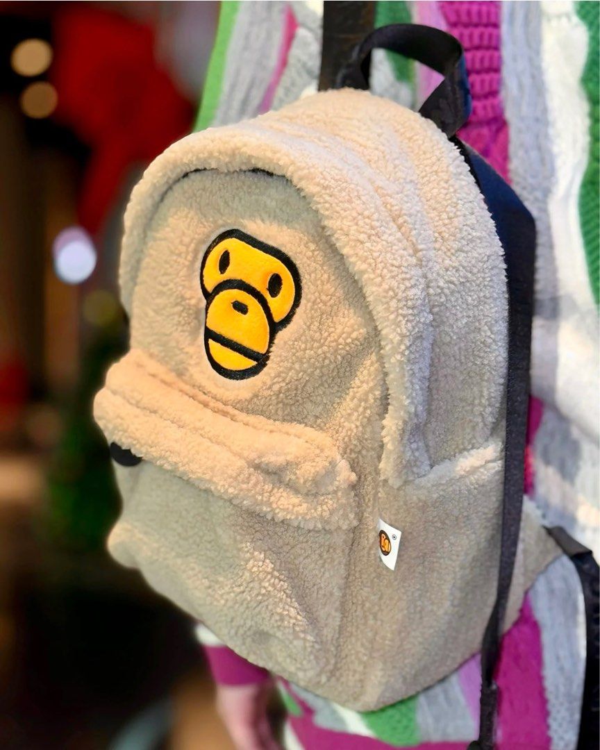 BAPE ALL BABY MILO MINI FAUX FUR BACKPACK, Women's Fashion, Bags