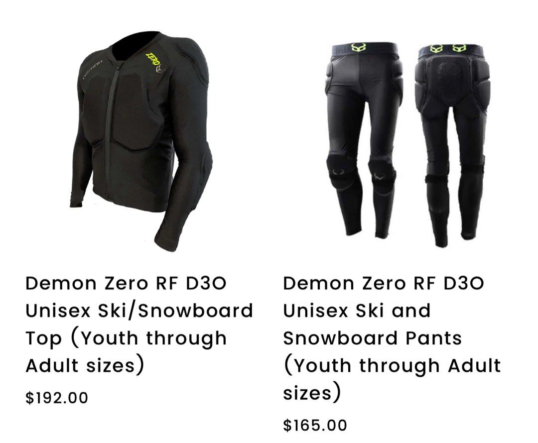 Demon Zero RF D3O Unisex Ski/Snowboard Top and Pants Ski and
