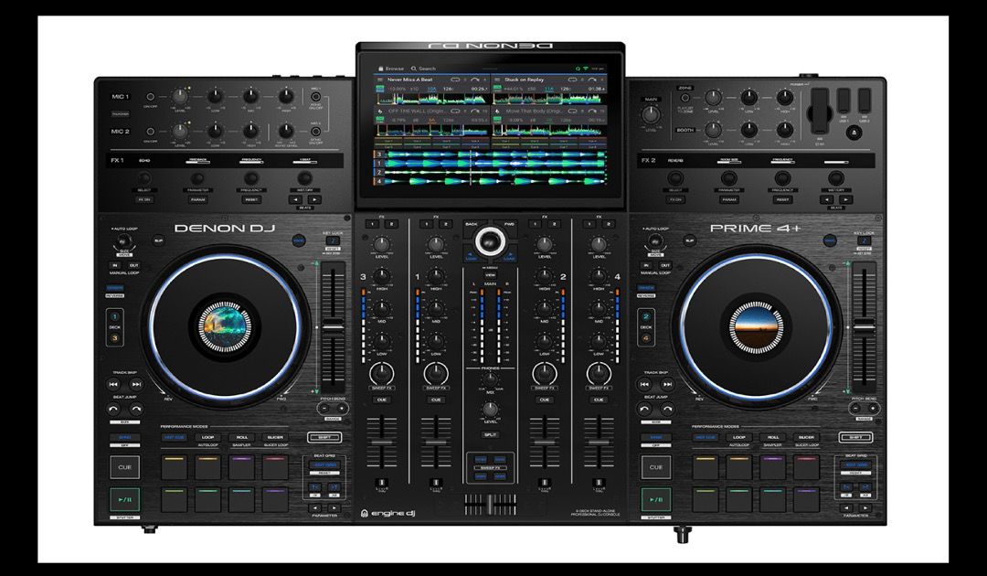 Denon DJ Prime 4+ (Category: Musical Instruments) located in Singapore. Submitted by vmcdjs (Listing ID 1341458042, Image 2). Description: Mobile DJs in need of a standalone DJ system should check out the Denon DJ Prime 4+, the latest 4-deck, computer-free DJ system with Wi-Fi music streaming. Access millions of tracks wirelessly from Amazon Music, TIDAL, Beatsource, Beatport, and more. The onboard Engine software can analyze a song in seconds, a