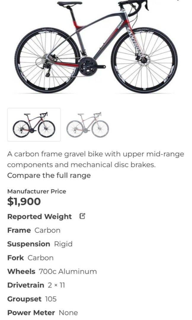 Giant Anyroad Carbon Gravel 105 groupset latest series retail 1900 Sports Equipment Bicycles Parts Bicycles on Carousell