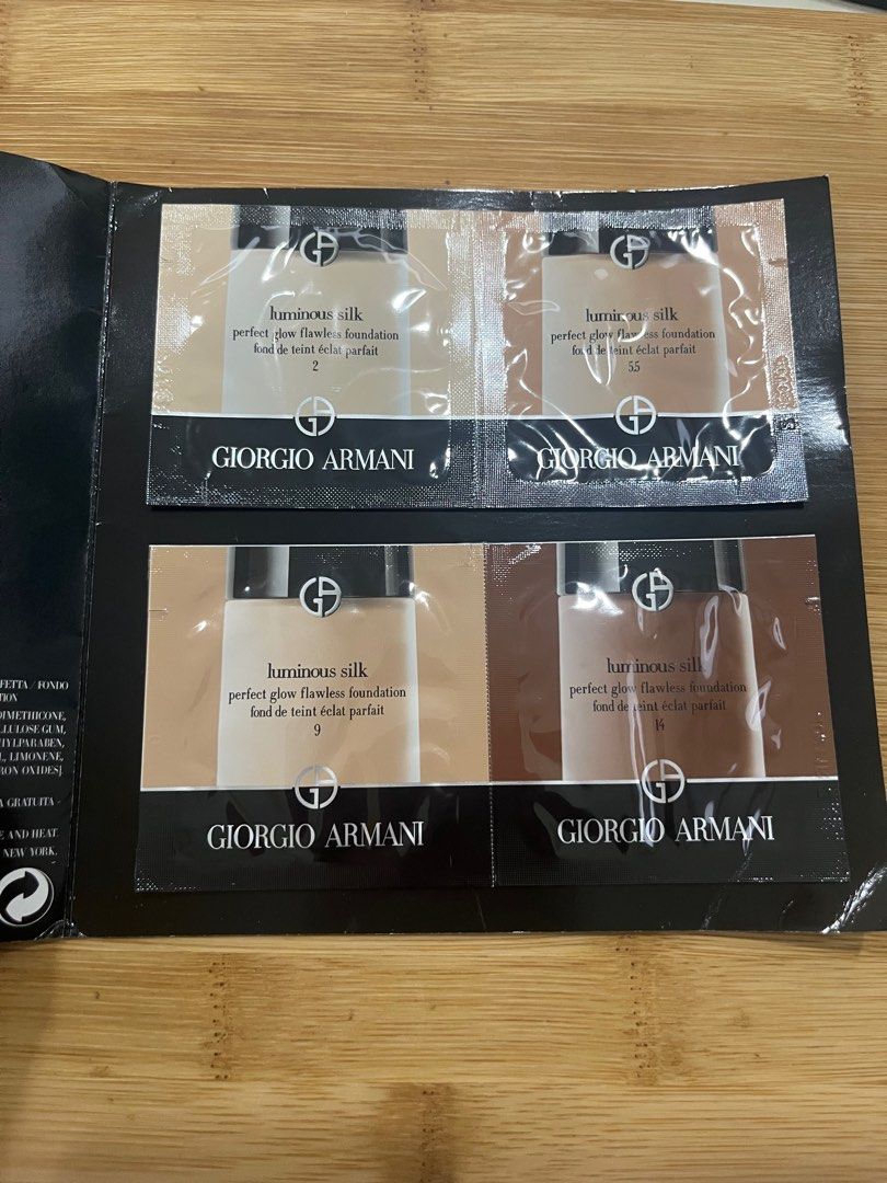 GIORGIO ARMANI LUMINOUS SILK FOUNDATION (Category: Makeup) located in Manila. Submitted by glimmer.mnl (Listing ID 1341462545, Image 2). Description: SHADES INCLUDED: - 2 - 5.5 - 9 - 14.