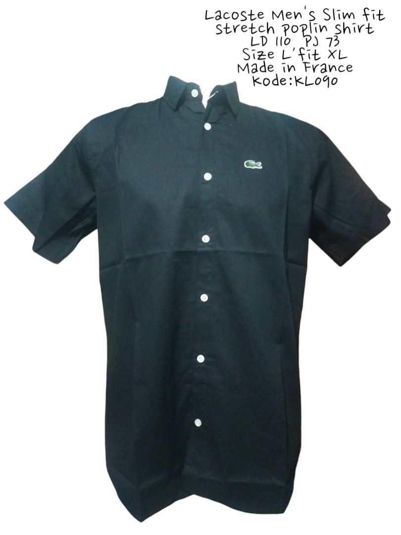 LACOSTE MEN'S SHORT SLEEVE BUTTON DOWN SHIRT SLIM FIT STRETCH| KEMEJA  BERKANCING LENGAN PENDEK IMPORT