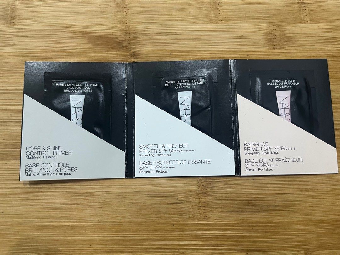 NARS 3 PRIMER (Category: Makeup) located in Manila. Submitted by glimmer.mnl (Listing ID 1341510427, Image 2). Description: SHADES INCLUDED: - Radiance Primer - Smooth and Protect Primer - Pore and Shine Control Primer.