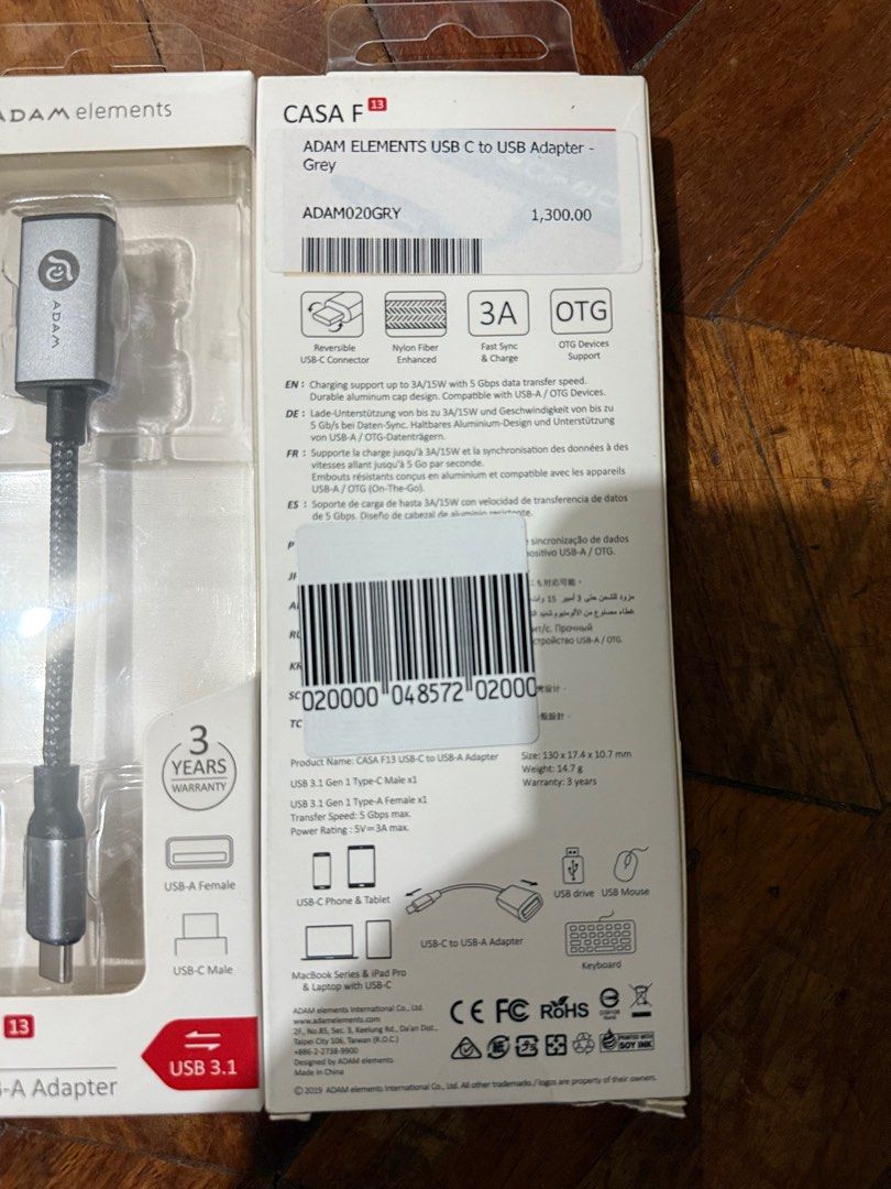 Original Adam Elements USB C TO USB A Adaptor HUB (Category: Chargers & Cables) located in Manila. Submitted by razelysonn (Listing ID 1341520359, Image 3). Description: 499 each Fixed .