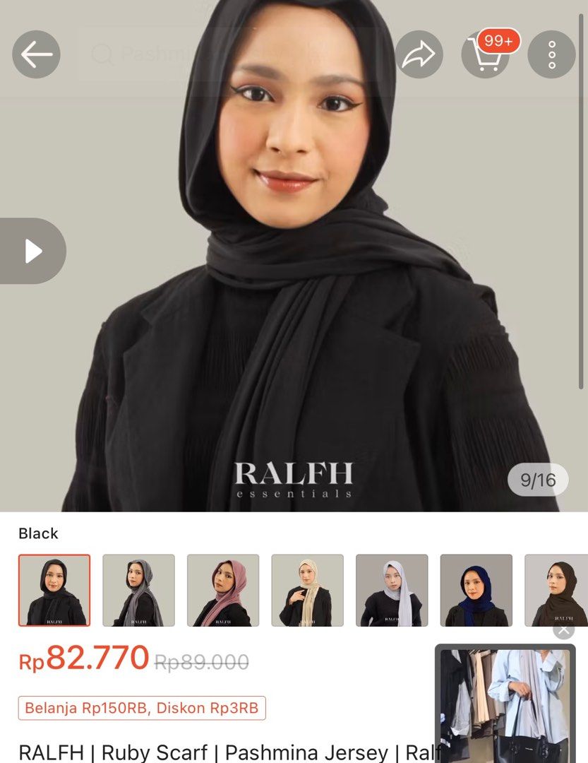 Ruby Scarf Pashmina Jersey in Black