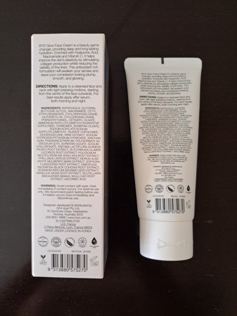 Skin by BYS Glow Face Cream (Category: Face Care) located in Mandaluyong City. Submitted by _spike (Listing ID 1341447132, Image 2). Description: Enriched with Hyaluronic Acid, Niacidamide and Vitamin C. Retails for 800 in store. Brand-new, still in box. Great for Christmas gift! Feel free to dm for more photos Payment methods: Gcash and Maya Shipping: Grab or j&t (Shipping fee to be shouldered by buyer).
