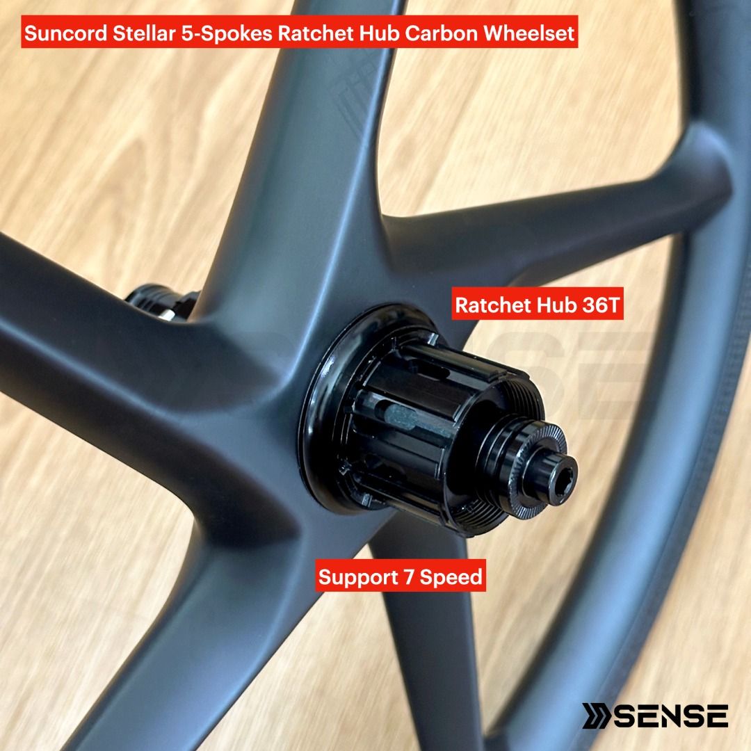 (Ready Stock) Suncord Stellar V3 5-Spokes Ratchet Hub Carbon Wheelset ...