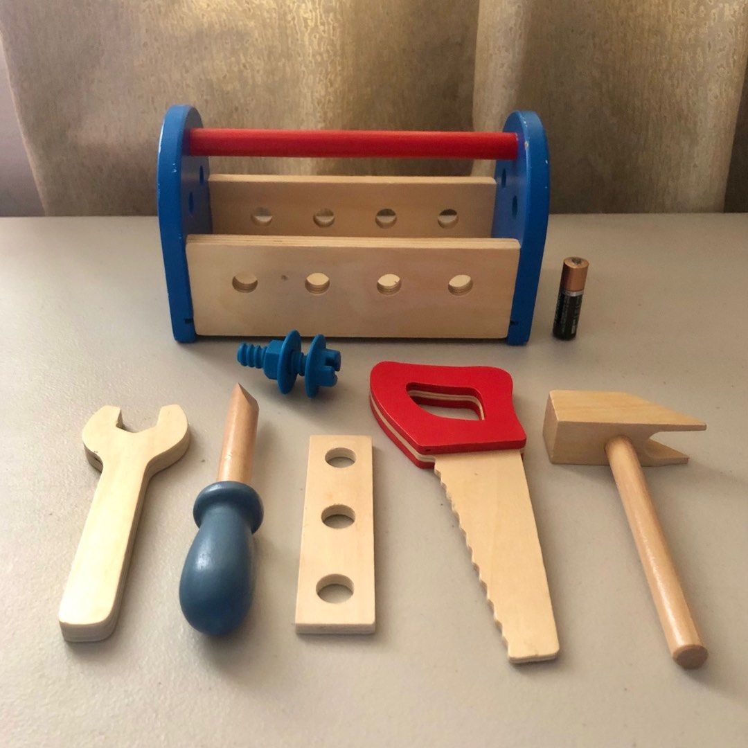 Wooden Take Along Toolkit / Toolbox B (Category: Craft Supplies & Tools) located in Imus. Submitted by dyelinn (Listing ID 1341504784, Image 2). Description: ✨PRELOVED 🇬🇧 8-pc Wooden Tool Kit Flaws: Paint chips on tool box.