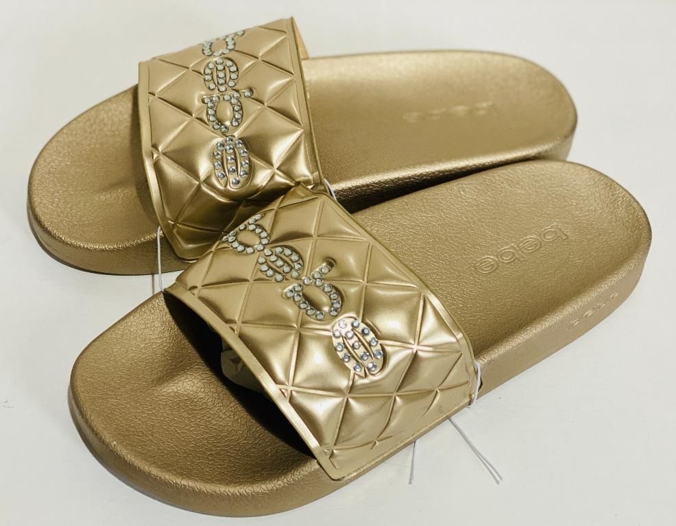 BEBE GOLD FELKA QUILTED SLIP ON SLIDES SANDALS SLIPPERS US 7 EU 37 Women s Fashion Footwear Slippers and slides on Carousell