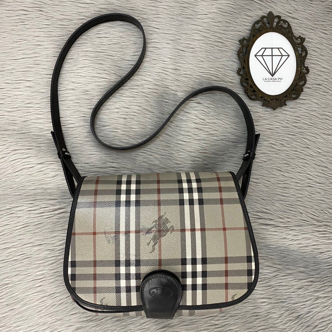 BURBERRY Vintage Haymarket Check Coated Canvas Leather Flap Crossbody Luxury Bags Wallets on Carousell
