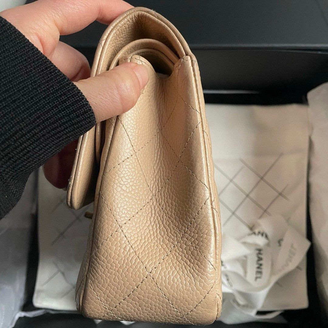 Chanel Classic Flap Medium Beige GHW Caviar (Category: Luxury Bags & Wallets) located in Quezon City. Submitted by __12345 (Listing ID 1341732554, Image 2). Description: - Preorder (2 weeks eta) - 9/10 condition - Series 14 - Includes, box, dustbag, hologram, and entrupy cert - Available for meet ups/delivery - Detailed photos available upon request - Guaranteed authentic or money back! Open to sourcing requests! Send us a message 💌🛍️.