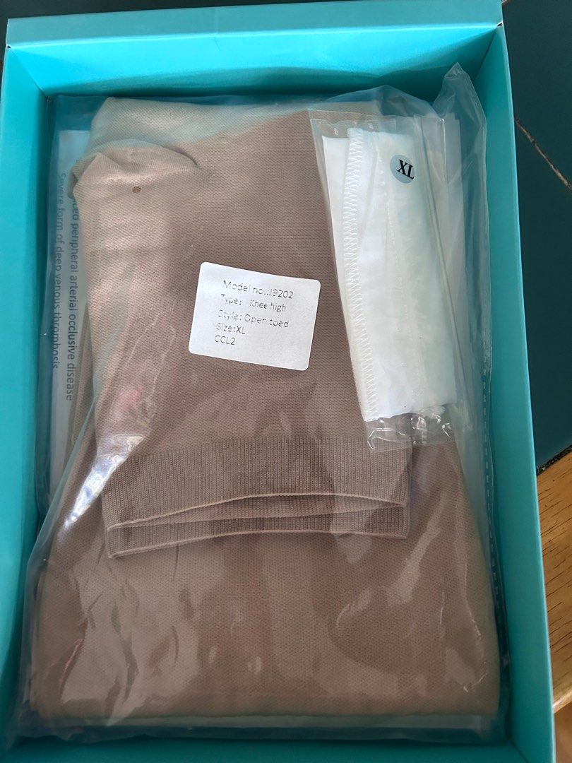 Compression socks (Category: Braces, Support & Protection) located in Singapore. Submitted by climee (Listing ID 1341677307, Image 3). Description: Bought extra for my dad Pls measure your legs size with comparison to my chart. Brand is Recommended by hospital not available in retail , bought $65 For varicose veins n numb feet Can post as well.