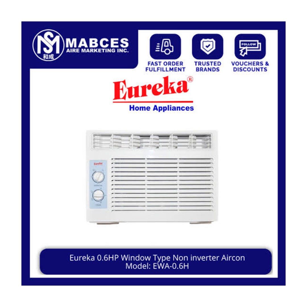 Eureka 0.6 HP Window Type Non Inverter Aircon (Category: Air Conditioning and Heating) located in Las Pinas. Submitted by zen.finds (Listing ID 1341614093, Image 1). Description: Brandnew and sealed Bought from SM appliances Msg me for inquiries! 📍Las Piñas.