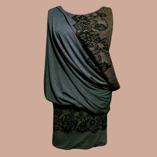 Gray Lace Print Drape Dress |  Balloon Billowy Grey Clairo Indie Punk  y2k Retro Vivienne  Cop Copine